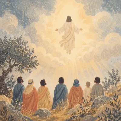Jesus Ascending Above Disciples at Dawn