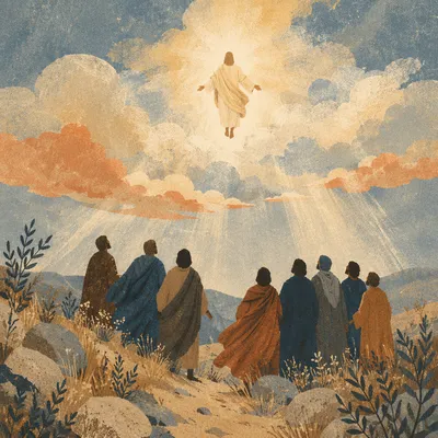 Jesus Ascending Above Disciples at Dawn