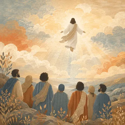 Ascension of Jesus Above Watching Disciples