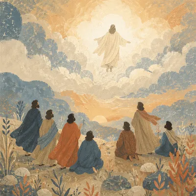 Jesus Ascending Above Awestruck Disciples