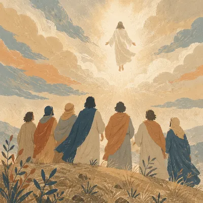 Jesus Ascending Above Disciples at Dawn