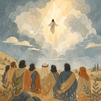 Jesus Ascending Above Disciples at Dawn