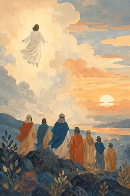 Jesus Ascending Above Clouds at Dawn
