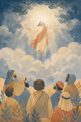 Ascension of Jesus Above Watching Disciples