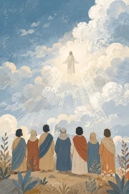 Jesus Ascending Above Disciples on Hillside