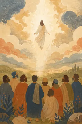 Jesus Ascending Above Clouds at Dawn