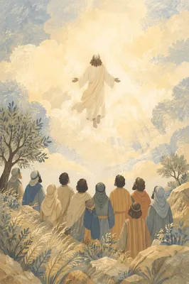 Jesus Ascending Above Disciples at Dawn