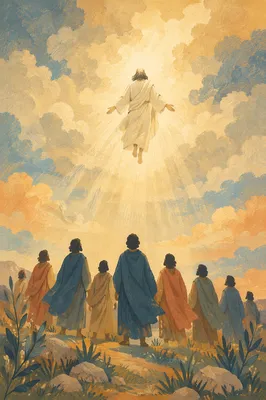 Jesus Ascending Above Disciples at Dawn