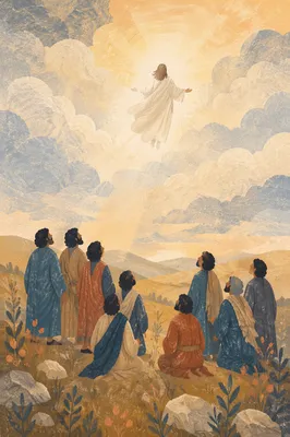 Ascension of Jesus Above Awe Struck Disciples