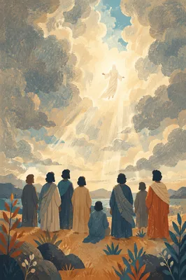 Ascension of Jesus Above Watching Disciples
