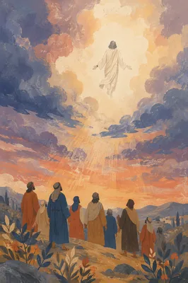 Ascension of Jesus Above Watching Disciples