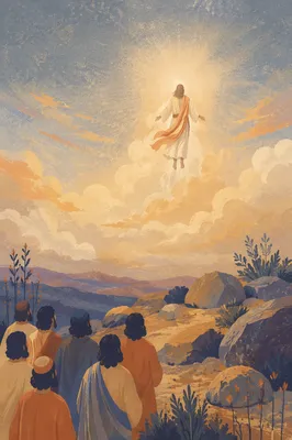 Jesus Ascending Above Disciples at Dawn
