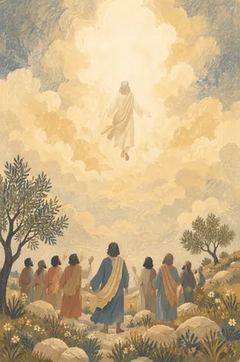 Jesus Ascending Above Disciples at Dawn