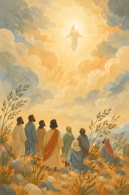 Jesus Ascending Above Disciples at Dawn
