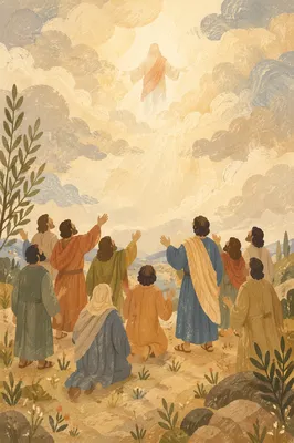 Jesus Ascending Above Disciples at Dawn