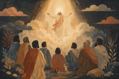 Ascension of Jesus Above Watching Disciples