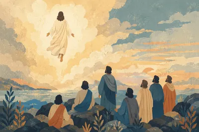 Jesus Ascending Above Clouds at Dawn