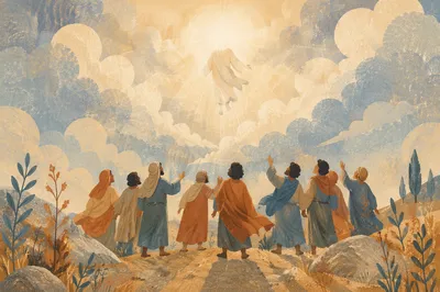 Jesus Ascending Above Clouds at Dawn