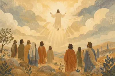 Jesus Ascending Above Clouds at Dawn