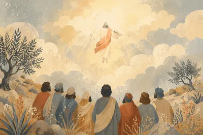 Jesus Ascending Above Disciples at Dawn