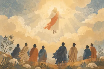 Jesus Ascending Above Disciples at Dawn