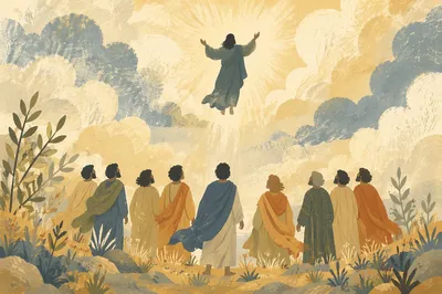 Ascension of Jesus Above Watching Disciples