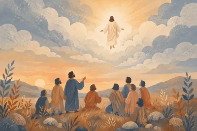 Jesus Ascending Above Disciples at Dawn