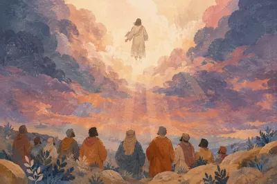 Ascension of Jesus Above Watching Disciples