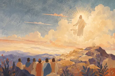 Ascension of Jesus Above Watching Disciples