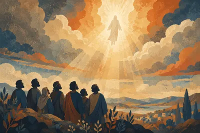 Ascension of Jesus Over Watching Disciples