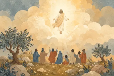 Jesus Ascending Above Disciples at Dawn