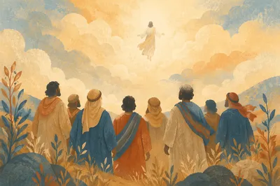 Ascension of Jesus Above Watching Disciples