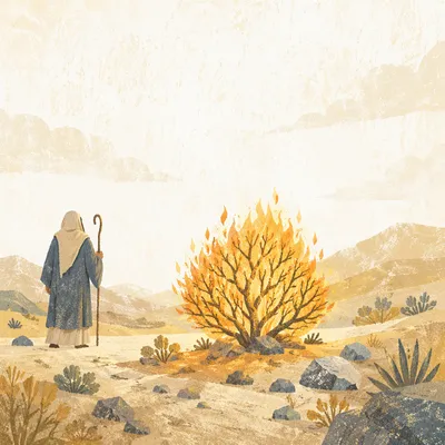 Moses Approaches Burning Bush on Holy Ground