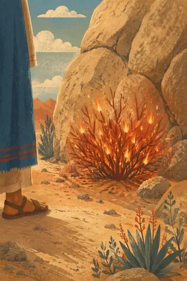 Moses Before the Burning Bush in Desert