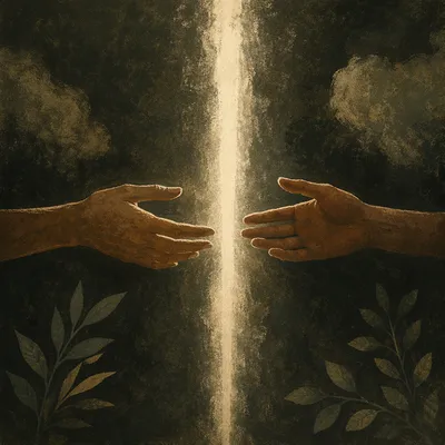 Creation Light Dividing Darkness with Reaching Hands