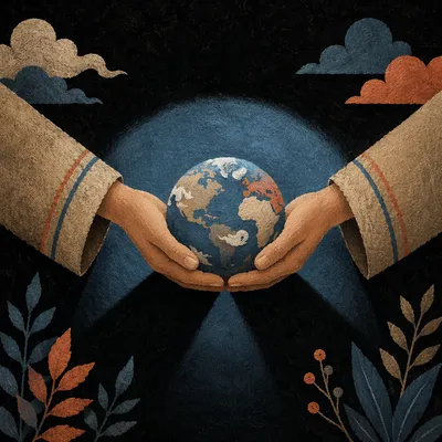 Hands Holding Creation Globe in Divine Light