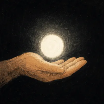 Hand Holding Light Over Deep Darkness