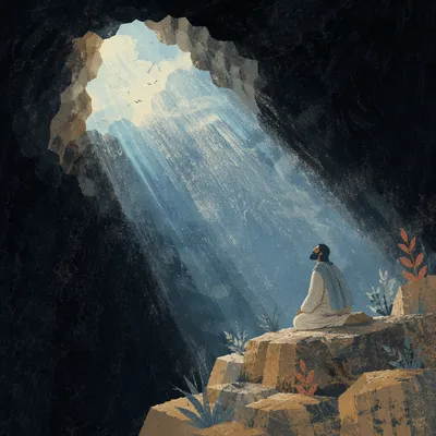 Creation Light Separating Darkness in Primordial Cavern