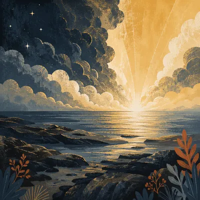 Creation Dawn Over Primordial Shoreline