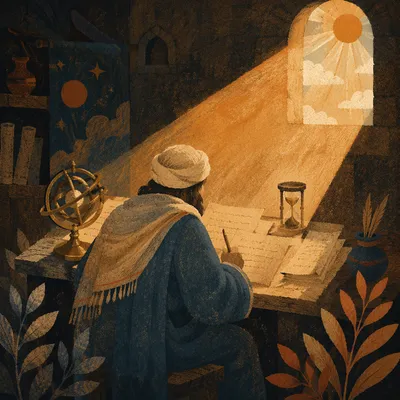 Scribe Contemplating Creation Light and Darkness