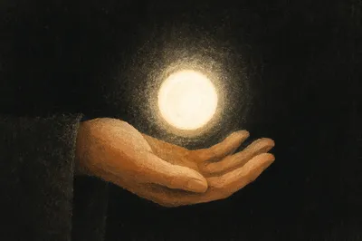 Hand Holding Light in Darkness