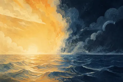 Creation Dawn Over Divided Primordial Waters