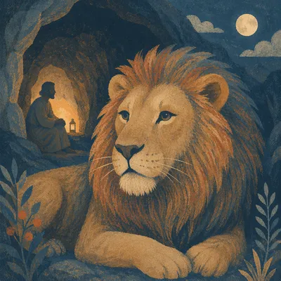 Peaceful Lion in Daniel’s Night Den