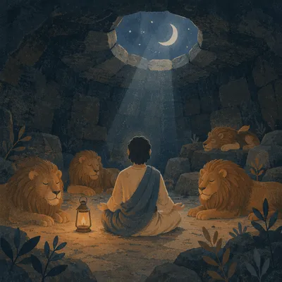 Daniel Peacefully Resting in the Lions Den