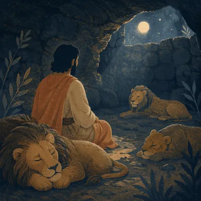 Peaceful Daniel in the Lions Den Night