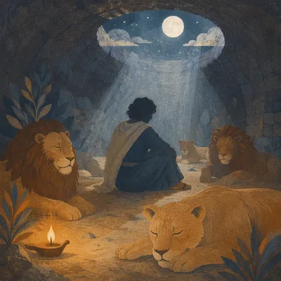 Peaceful Daniel in the Lions Den Night