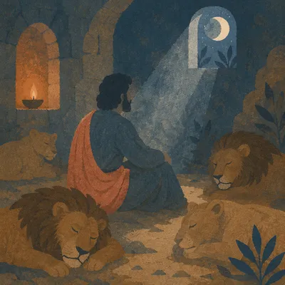 Peaceful Daniel in the Lions Den