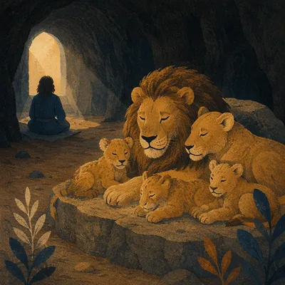 Peaceful Daniel in the Lions Den
