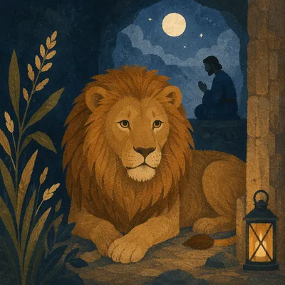 Peaceful Daniel in the Lions Den Night