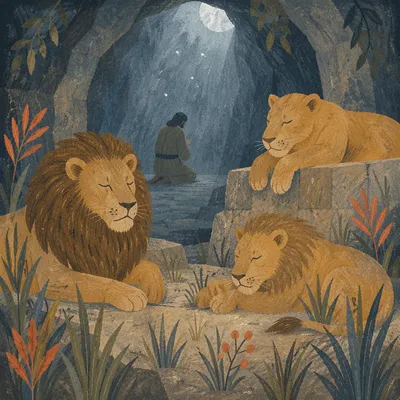 Peaceful Lions in Daniel’s Moonlit Den